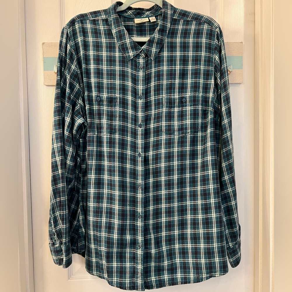 St John’s Bay Cotton Navy/Green Plaid Shirt Sz 3X